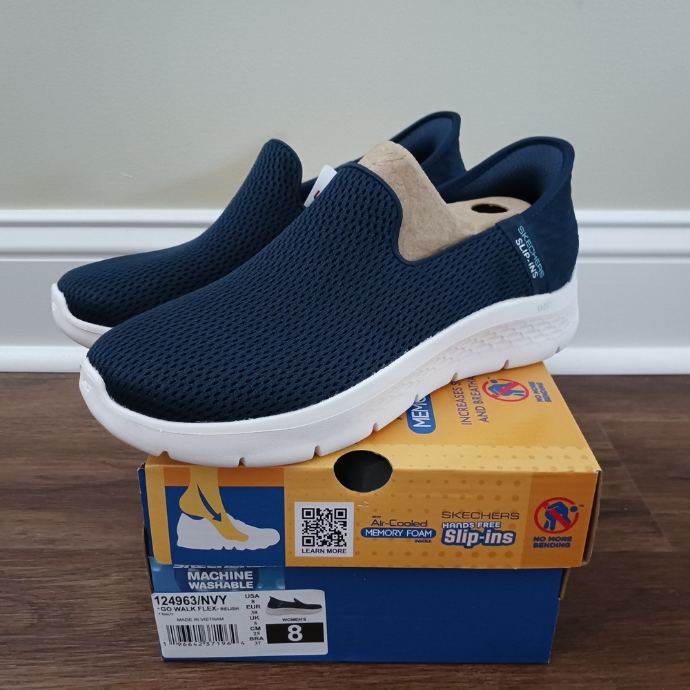 Skechers Hands Free Slip-ins Go Walk Flex Relish Navy Sneakers 124963/NVY Sz 8